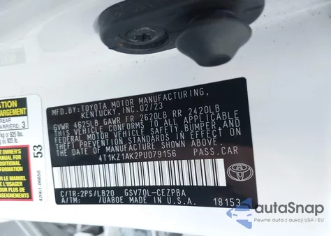 2023 Toyota Camry Xse V6 из США, поврежденный, VIN 4T1KZ1AK2PU079156